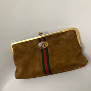 GUCCI OPHIDIA SUEDE CLUTCH